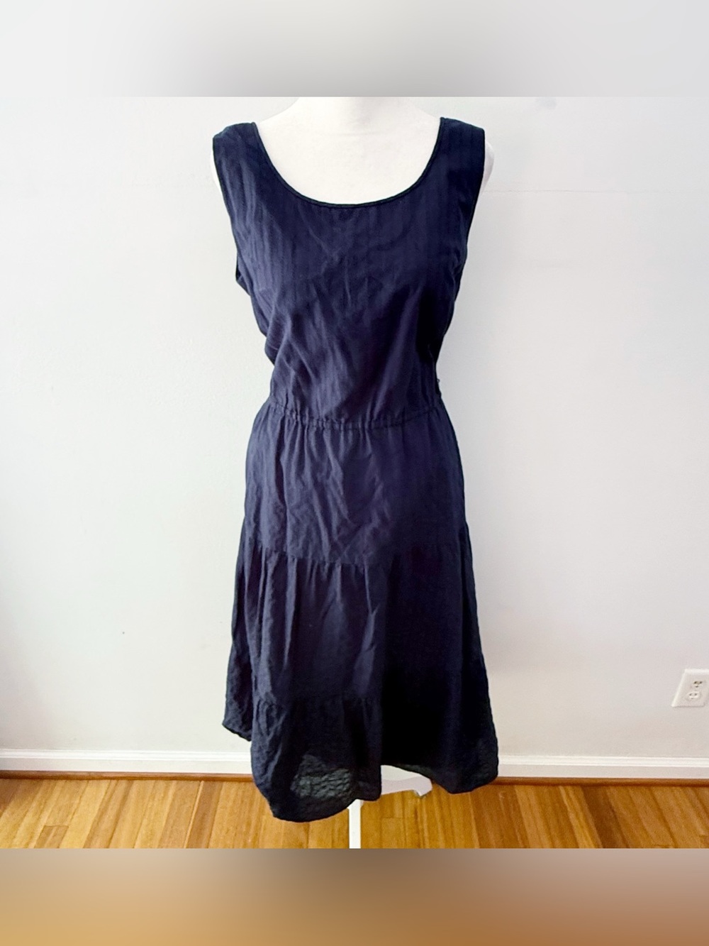 Talbots Women 100% Cotton Navy Sleeveless Dress Size 10 Classic Nautical Modest